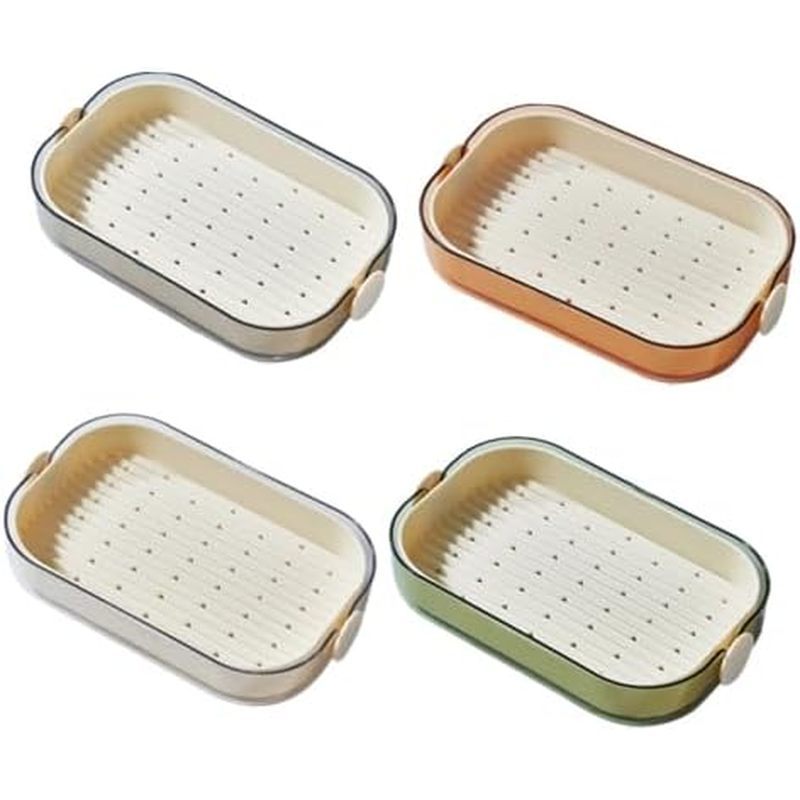 VICASKY 4pcs Double-Layer Self Draining Soap Holder Imitation Marble Soap Dish with Storage Bracket for Bathroom Kitchen