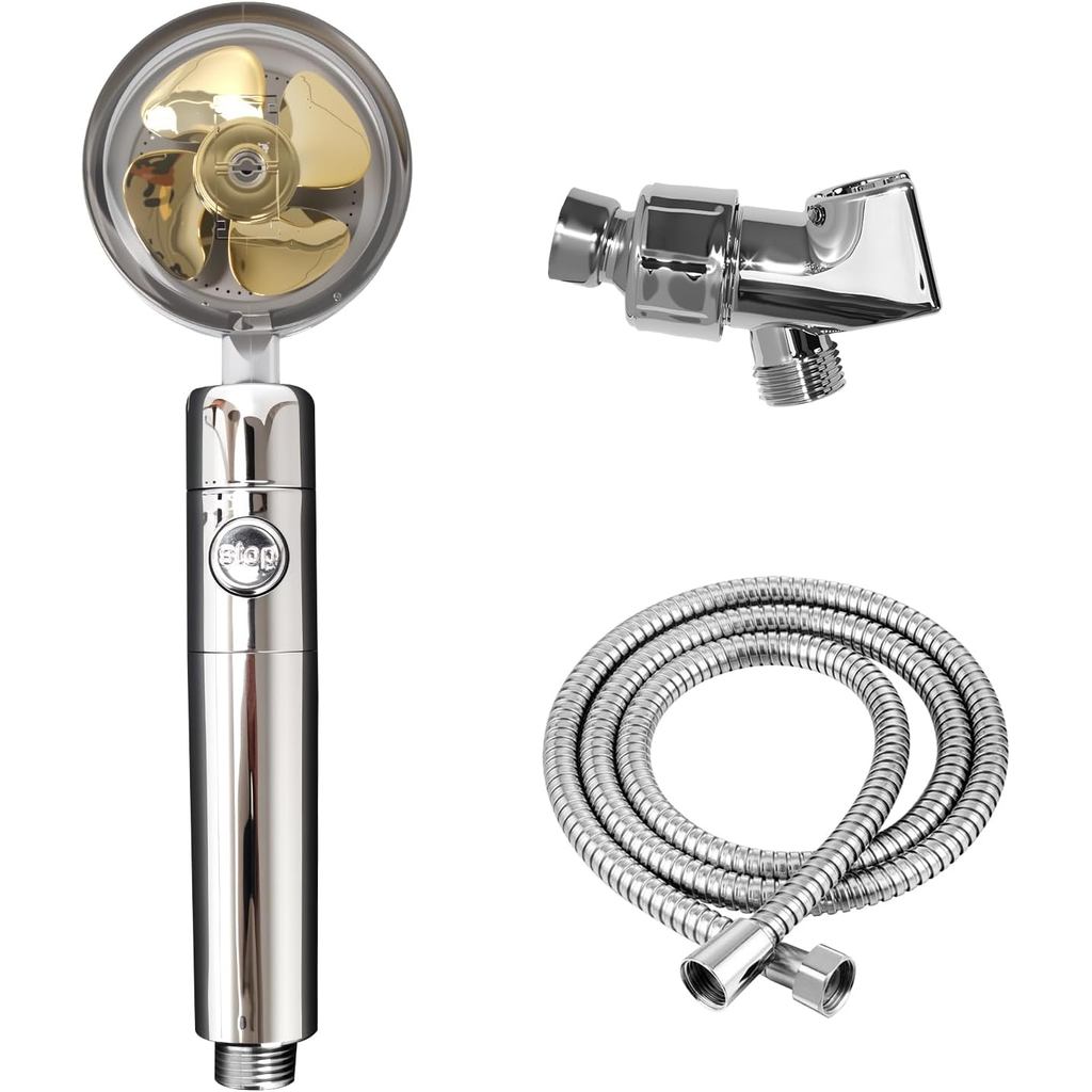 Handheld Shower Head with High Pressure Filter, ON/OFF Switch, Stainless Steel Hose, Filter Cotton, Bracket for Bathroom