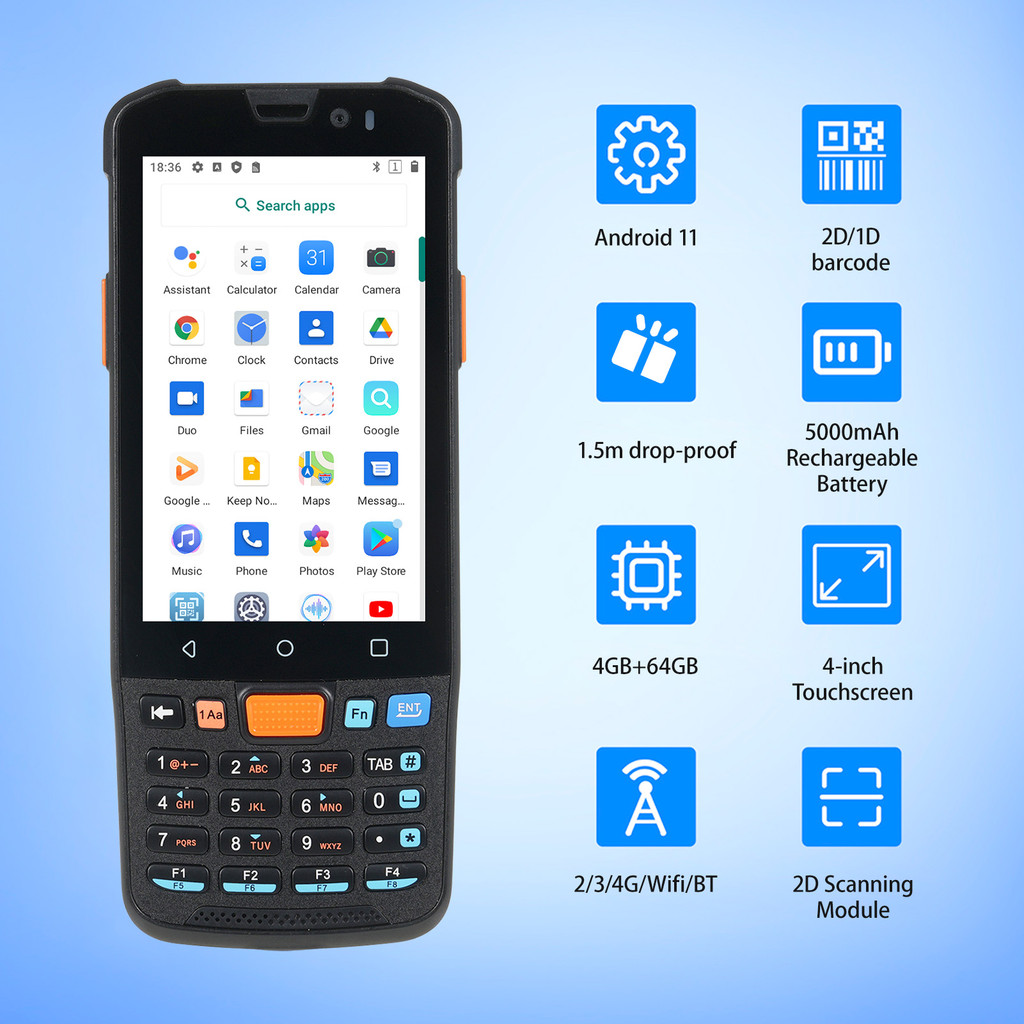 KP36 Android 11.0 Máquina Terminal PDA Móvel Portátil Coletor De Dados Inventário Função NFC Rede 4G WiFi BT Com Tela Se