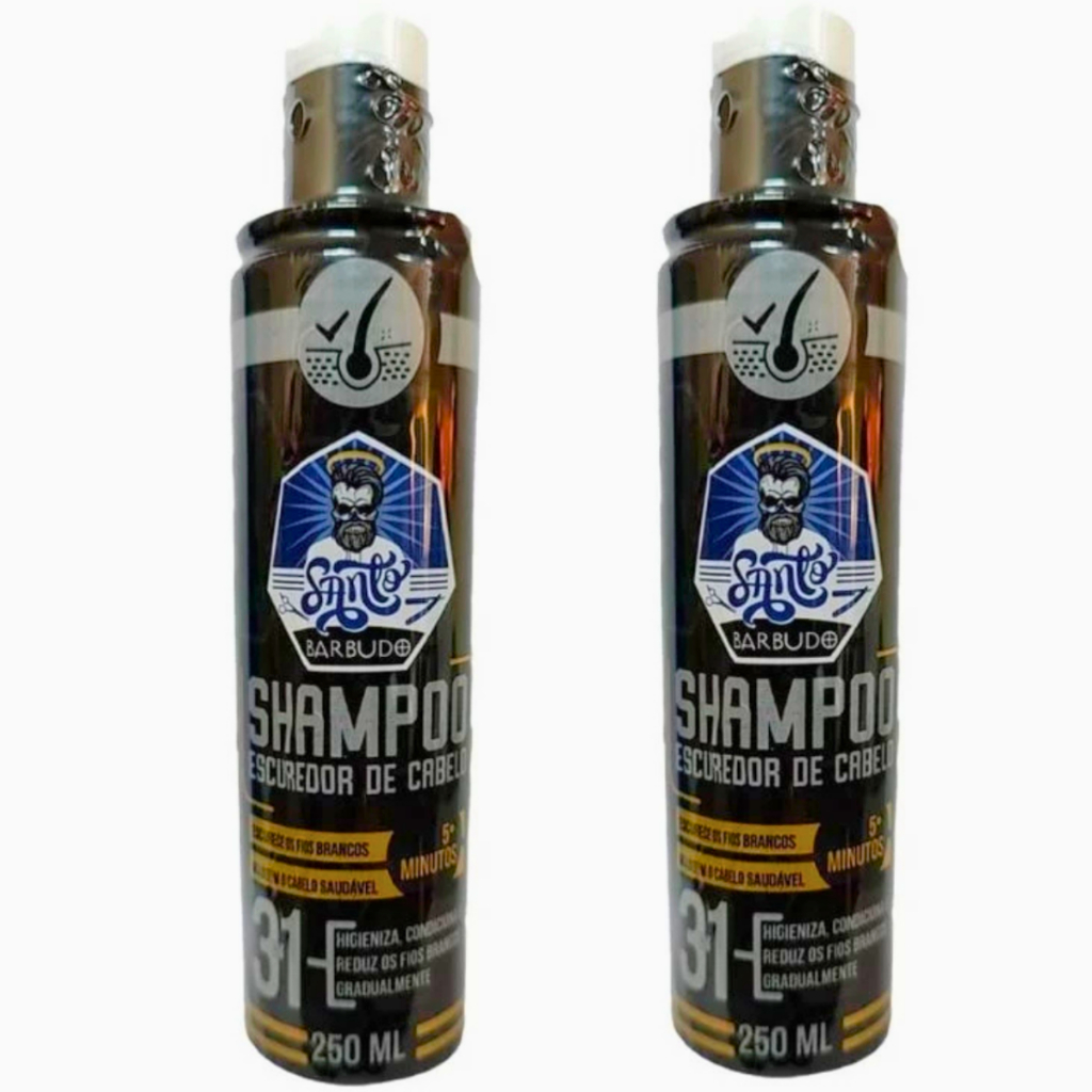 Kit 2 Shampoos Escurecedores SANTO BARBUDO  250ml - Reduz Fios Brancos .