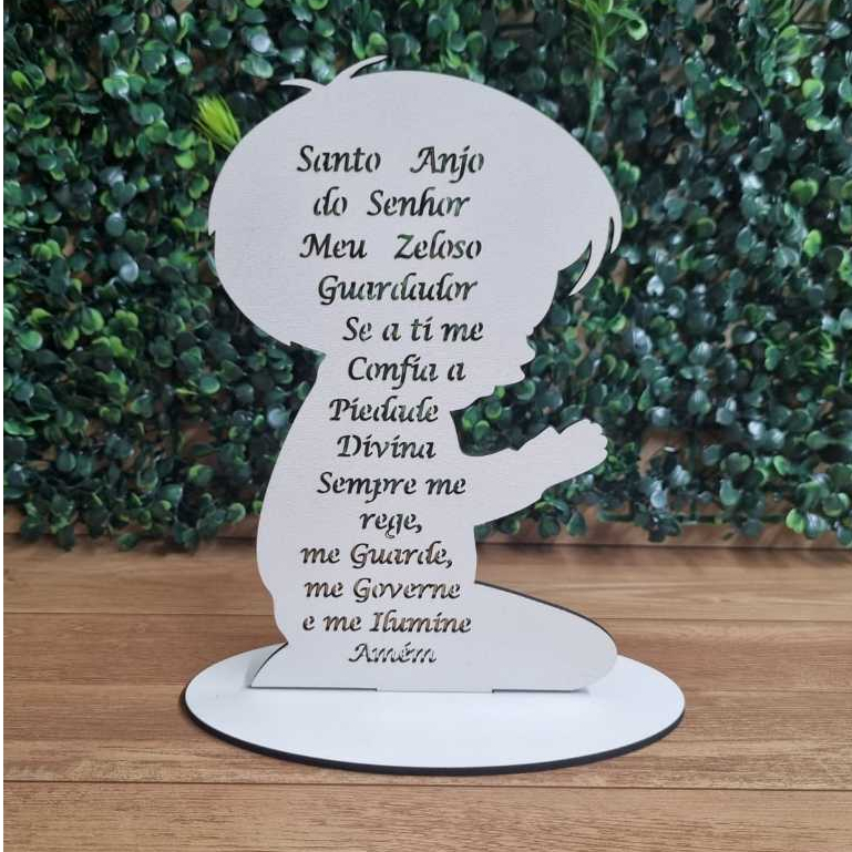 Lembrança Santo Anjo do Senhor - Menino e Menina em MDF Branco Kit 5 unidades
