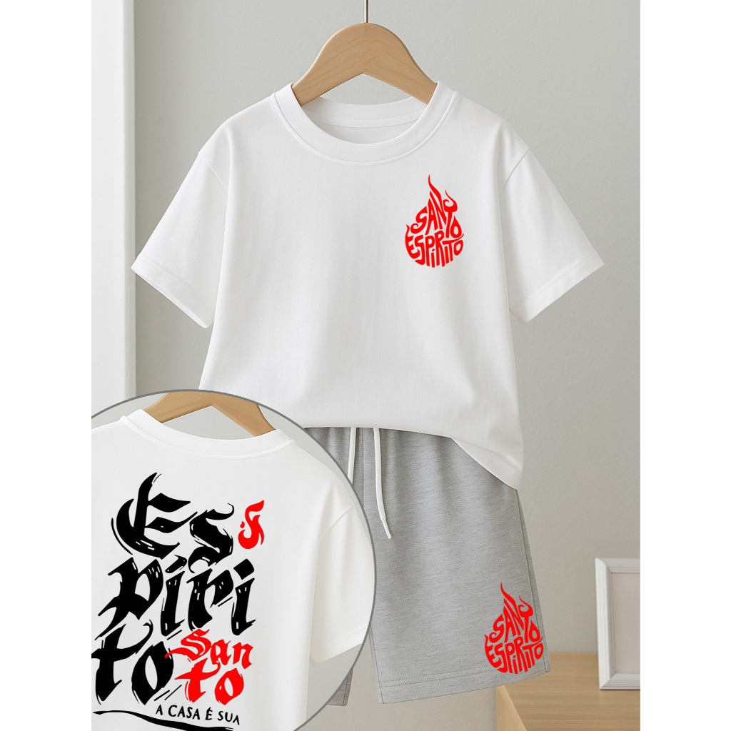 Conjunto Gospel Branco e Cinza 100% Algodão 4 ao 16 anos Espirito Santo