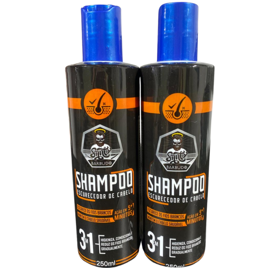 Shampoos Escurecedores Kit Com 2 Santo Barbudo 250ml - Reduz Fios Brancos.
