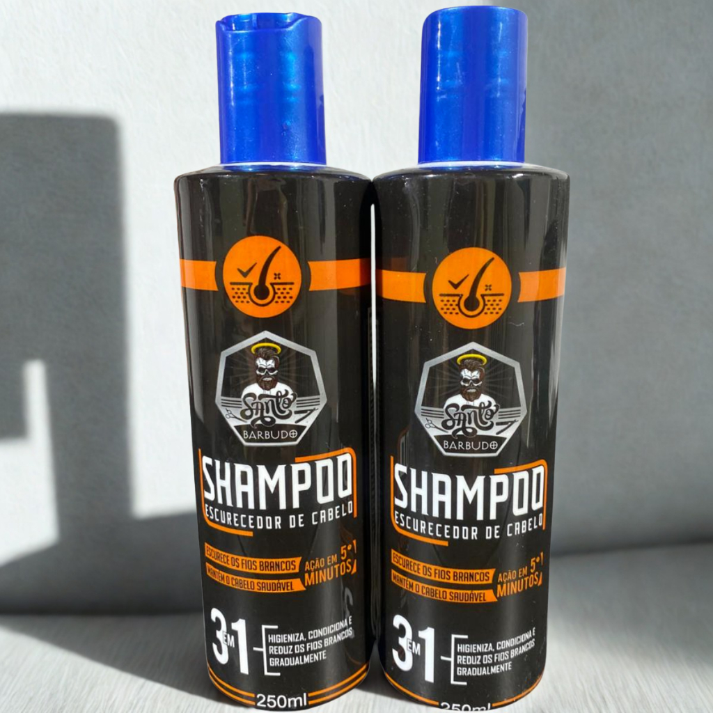 Shampoos Escurecedores SANTO BARBUDO 250ml - Reduz Fios Brancos , Kit Com 2