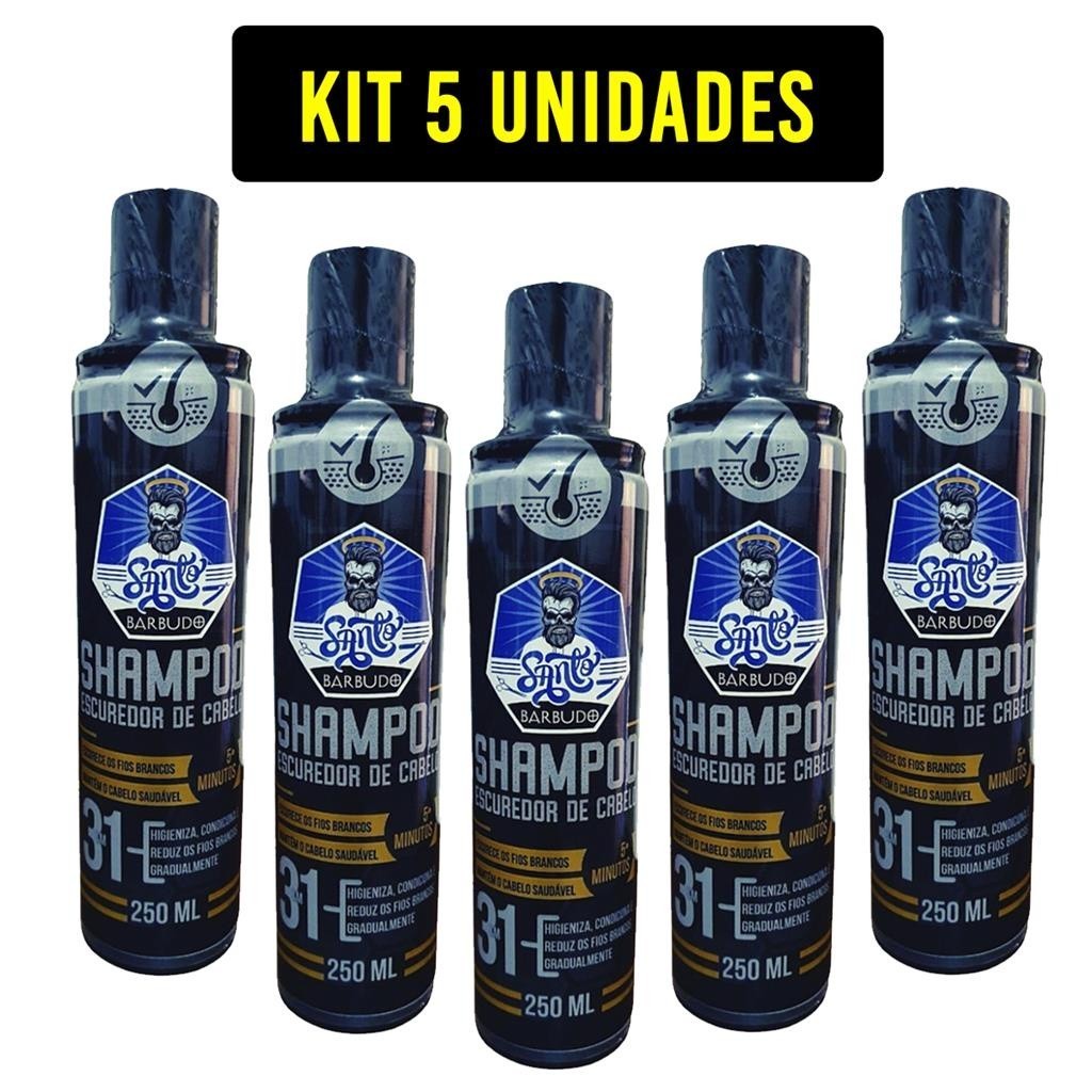 Shampoo Escurecedor Cabelos Brancos 250ml Kit 5 Unidades Santo Barbudo Para Uso de Homens e Mulheres
