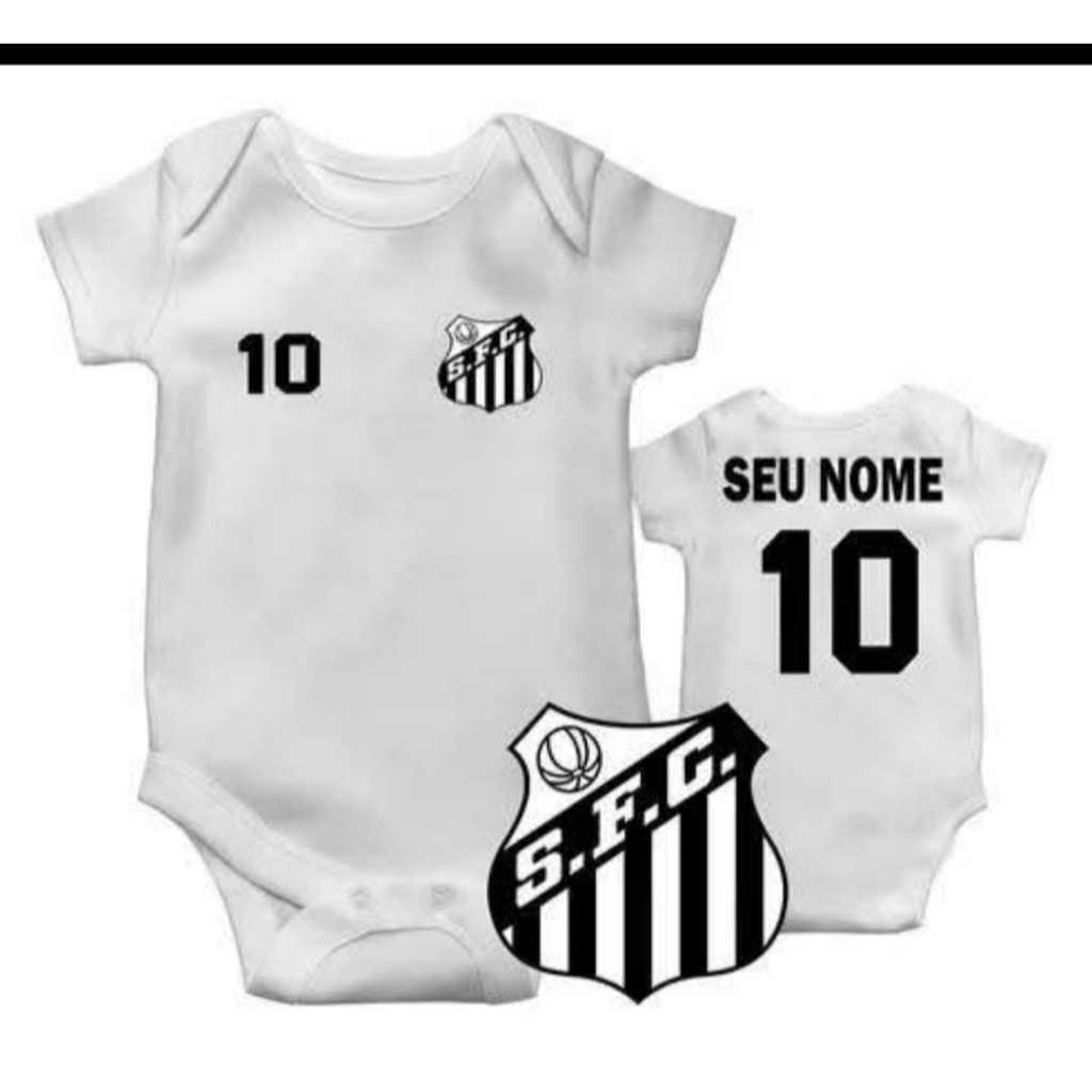 BODY branco com elastano - estica - Infantil Futebol personalizado do Santos com nome.