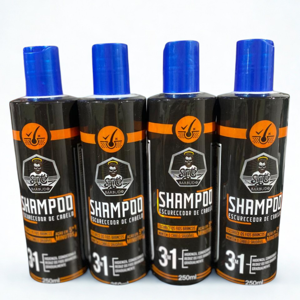 Shampoos Escurecedores Kit 4 Santo Barbudo 250ml - Reduz Fios Brancos