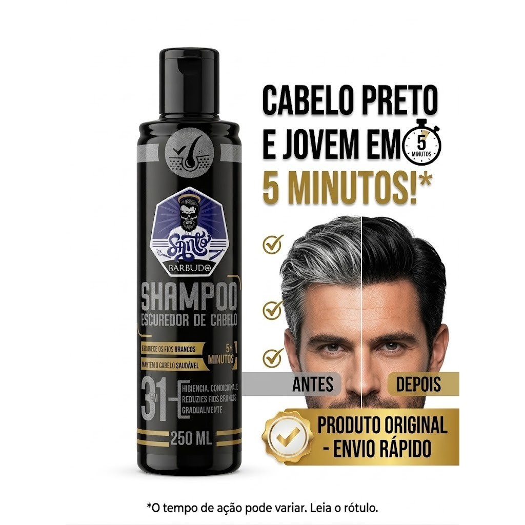SHAMPOO  ESCURECEDOR DE CABELO 3 EM 1 - SANTO BARBUDO 250ML - ESCURECE OS FIOS BRANCOS