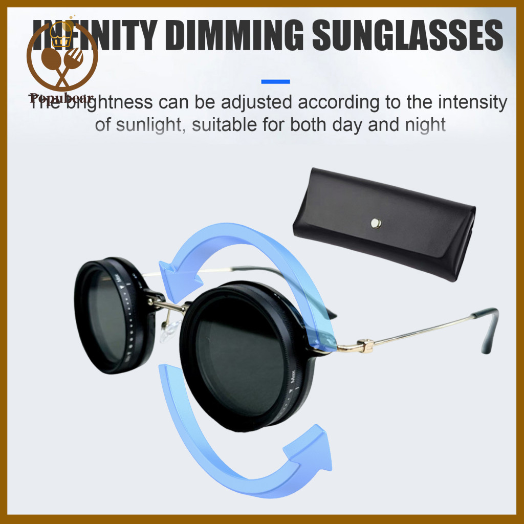 Sunglasses with Built-in Nd Filter Men Round Polarized Adjustable for Women 1-9 Gears Tint Lenses – Perfect for Beach