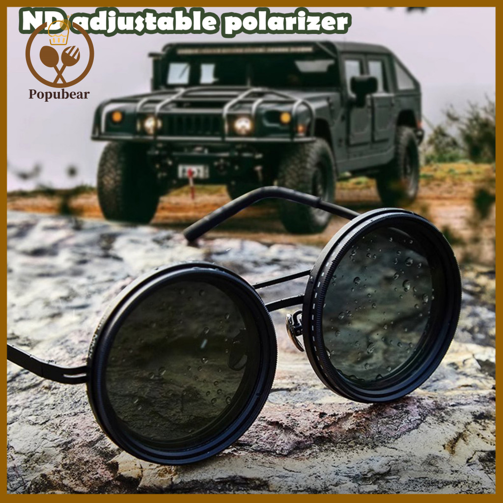 Blue Light Blocking Sunglasses with Nd Filters Adjustable Filter 1-9 Gears Polarized Round Glasses for Travel Outdoor