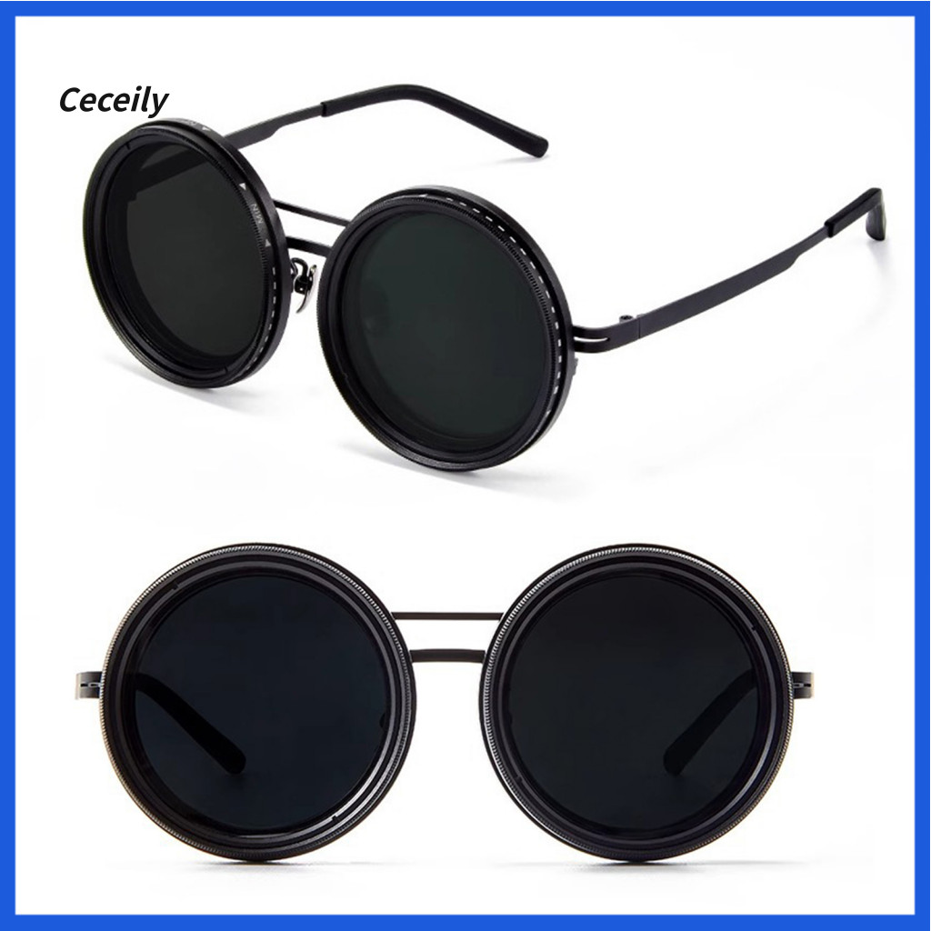 Adjustable Sunglasses Round Polarized Glasses 1-9 Gears Nd Filter Retro Handcrafted Unisex for Men and Women – for Out