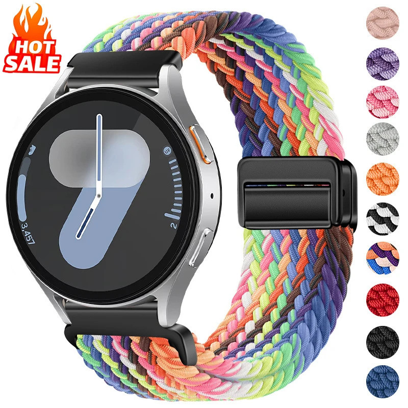 Pulseira de Nylon Trançada de 20mm 22mm para Samsung Galaxy Watch 7 6 5 4, Pulseira Magnética para Huawei Watch GT6 5Pro