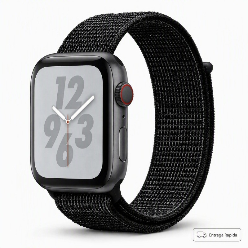 Pulseira Nylon Loop Respirável Fecho Velcro Compatível com Apple Watch Series 1-11 SE Ultra Preto
