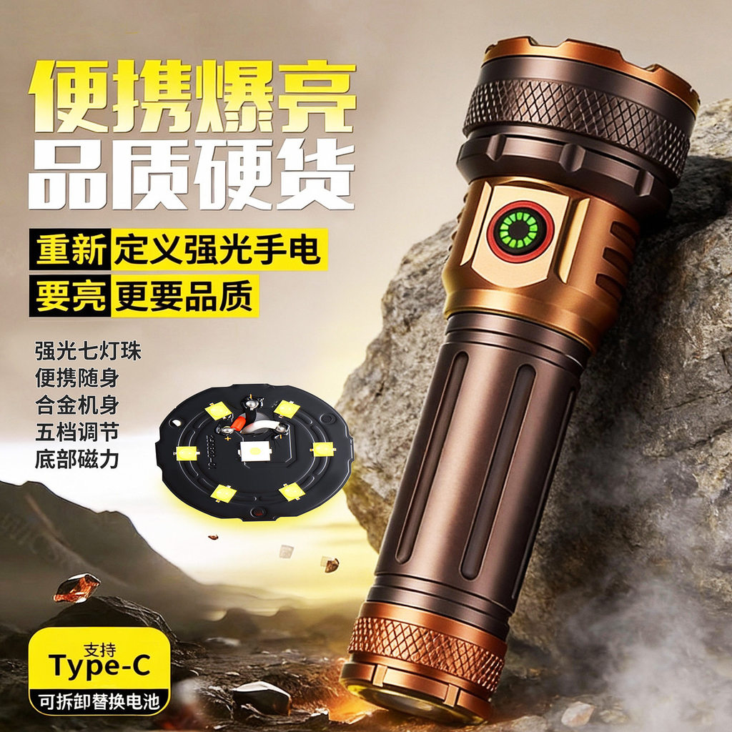 [Good Goods] Cross-border high-power bright flashlight, rechargeable, ultra-long battery life, outdoor ultra-bright lase