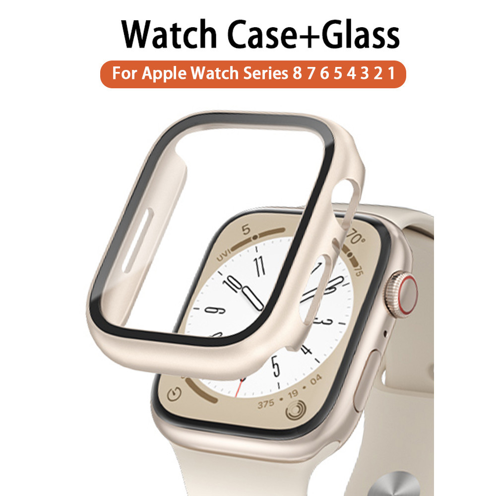 Glass + Capa Para Caixa Do Relógio Apple 9 8 7 6 SE 5 iWatch Acessório Protetor De Tela Série 45mm 41mm 44mm 40mm 42mm 38mm