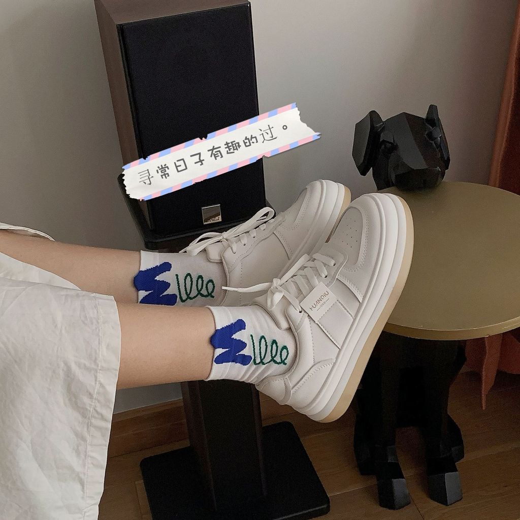 Meias de verão femininas finas originais brancas ins na moda meias curtas tridimensional flor letra M Anti-Pilling algod