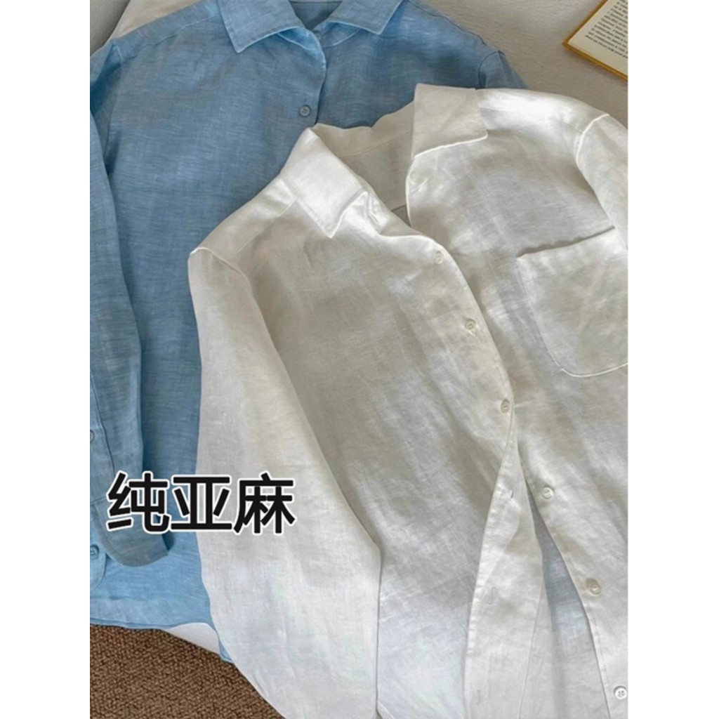 Camisa de linho Tencel branca feminina primavera verão estilo fino solto estilo dinheiro antigo camisa de linho de algod