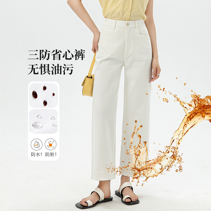 Zhengzhou Xinge Clothing Co., Ltd. Xinge calças brancas de três provas de pernas retas femininas verão fino Tencel algod