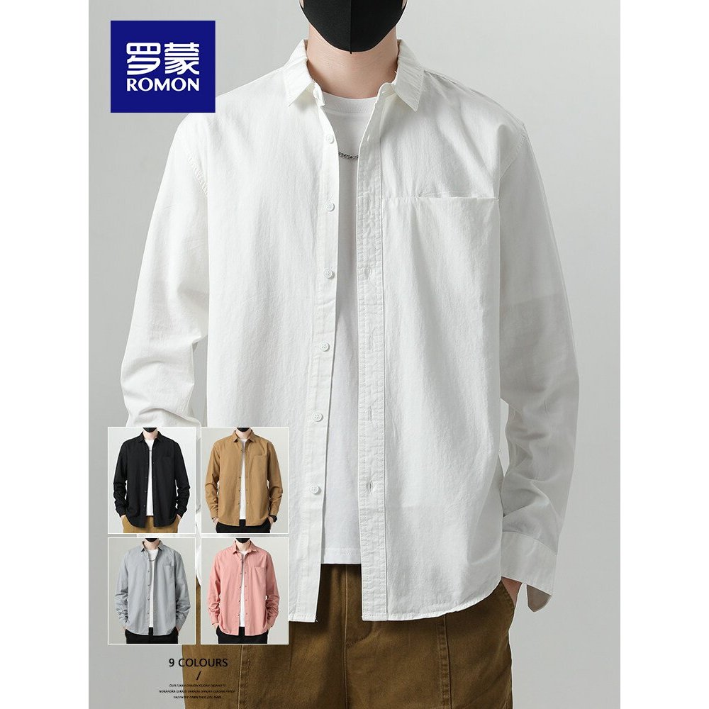 Lomon camisa branca de algodão puro masculina de manga comprida primavera outono High-End pesado de manga comprida algod