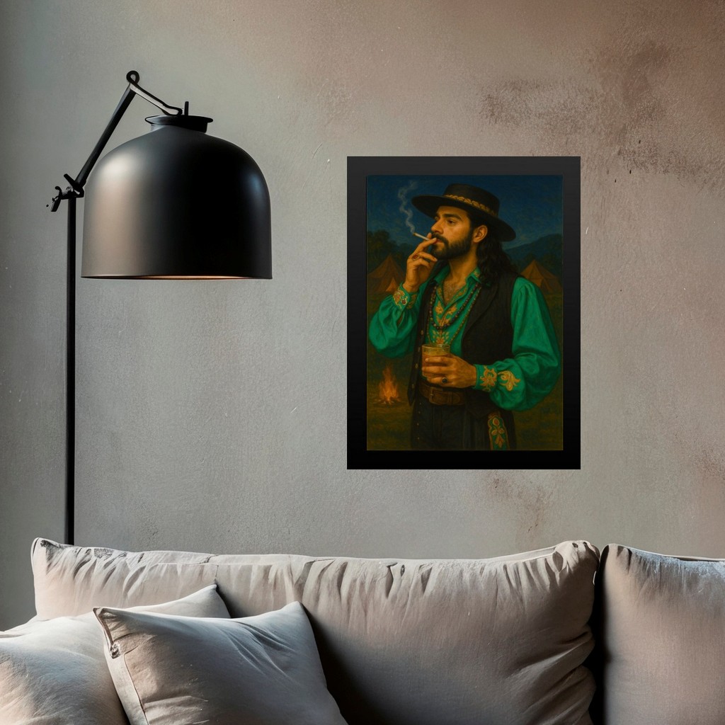 Quadro Decorativo Entidade Exú Cigano - Moldura Preta