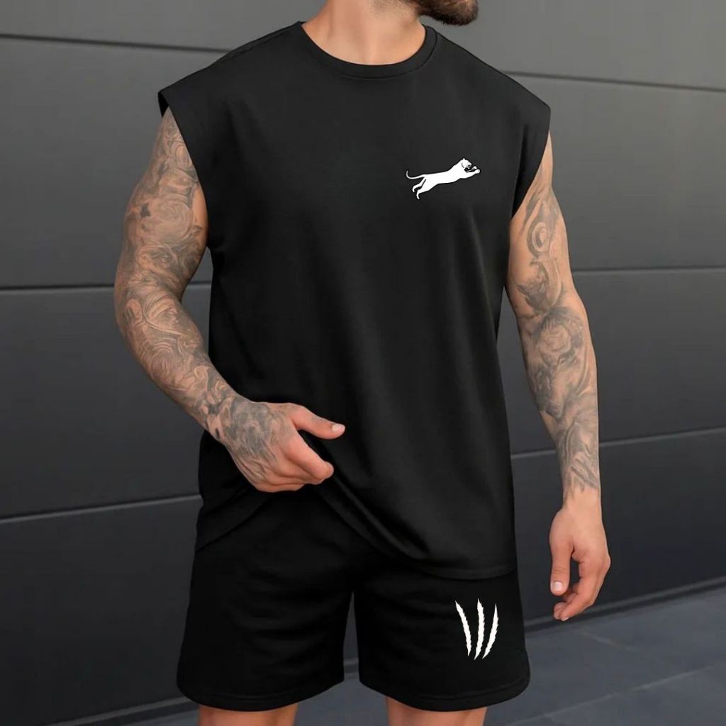 Conjunto Regata Oversized Masculina Academia Machão Treino Longline Casual Algodão 30.1