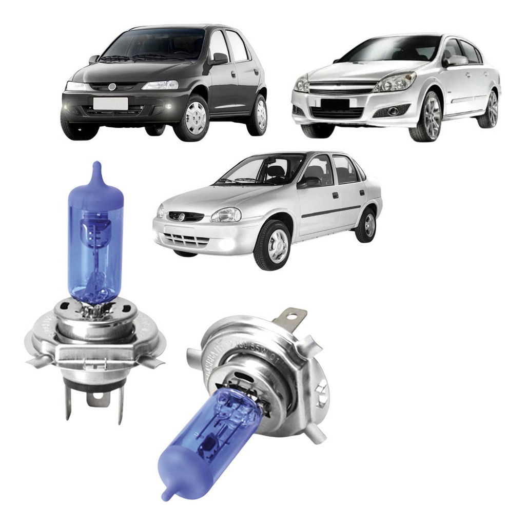 KIT LAMPADAS HALOGENA SUPER BRANCA FOCO SIMPLES P/ GM ASTRA/CELTA/CLASSIC/CORSA/CORSA/CLASSIC/VECTRA/TRACKER 12V 55W