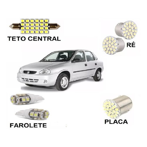 Lampada de Led Kit Corsa Classic Até 2010 Modelo Antigo Teto Placa Ré Pingo Farolete 12v Branca