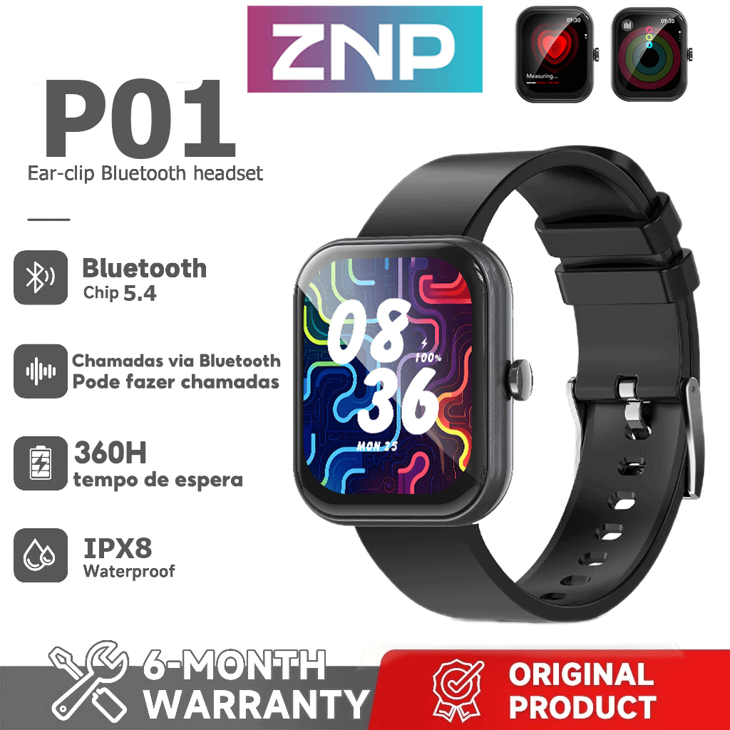 Garantia de um ano ZNP P01 Bluetooth Smart Tradução Relógio Tradução em tempo Real Monitoramento de frequência cardíaca