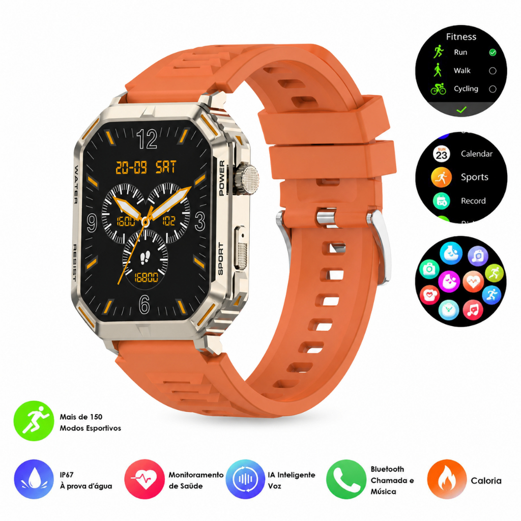Smartwatch Feminino/Masculino Dourado 1.96” HD | Monitoramento de Saúde, Exercícios, Clima em Tempo Real e Multifunciona
