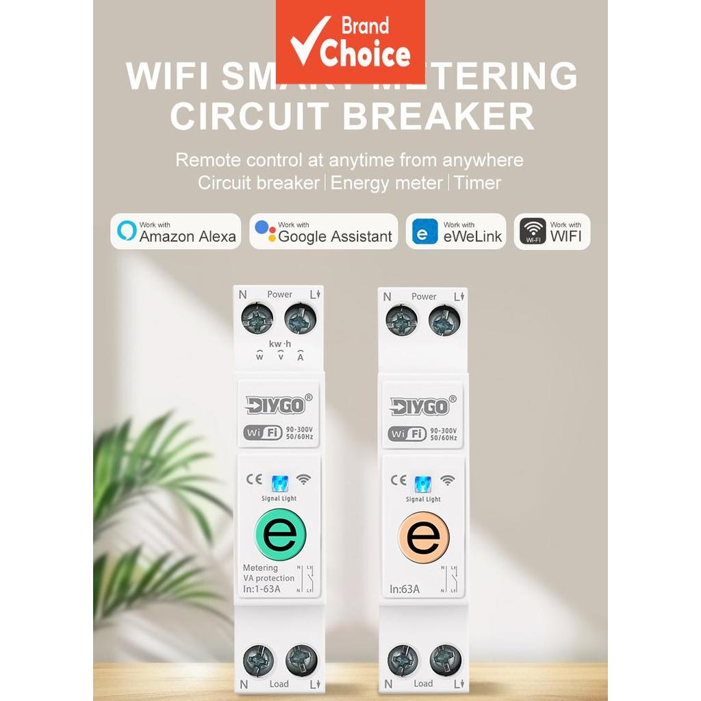 63A 1P+N Mini Disjuntor Din Rail eWeLink WiFi Inteligente Controle Remoto por Voz Monitoramento em Tempo Real Compatível
