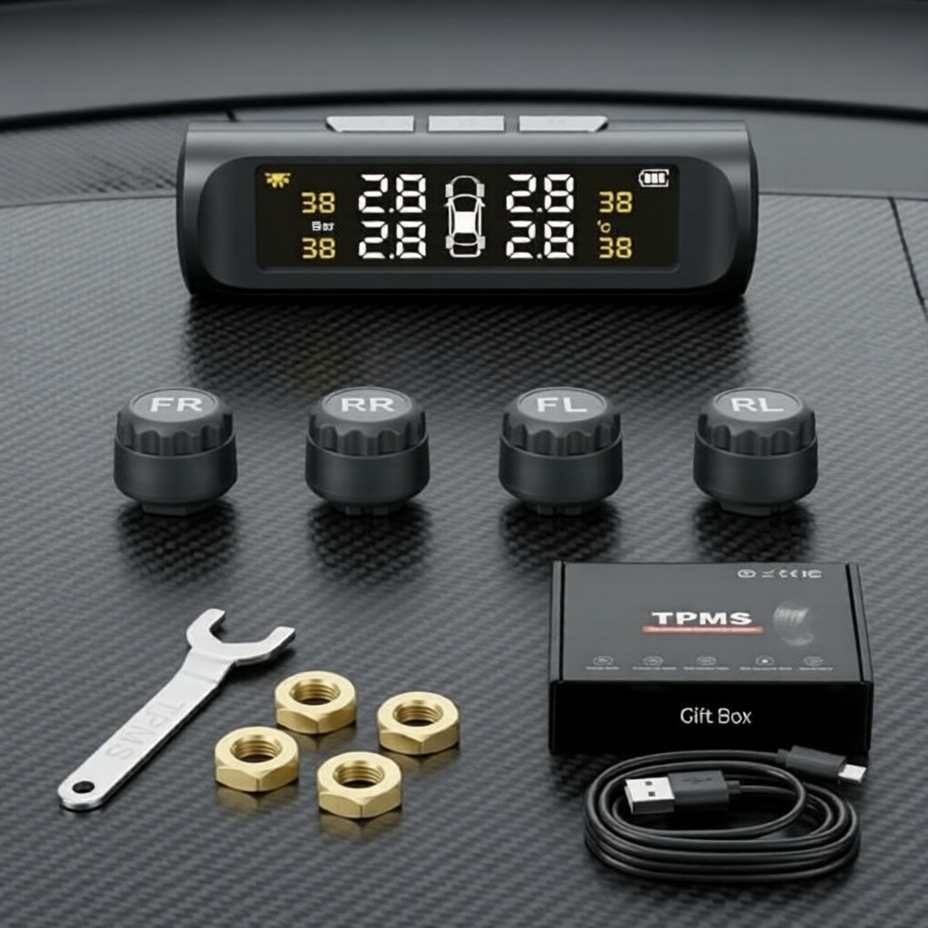 Sistema de Monitoramento Inteligente de Pressão de Pneus Externo TPMS Solar Sem Fio com Alertas em Tempo Real para