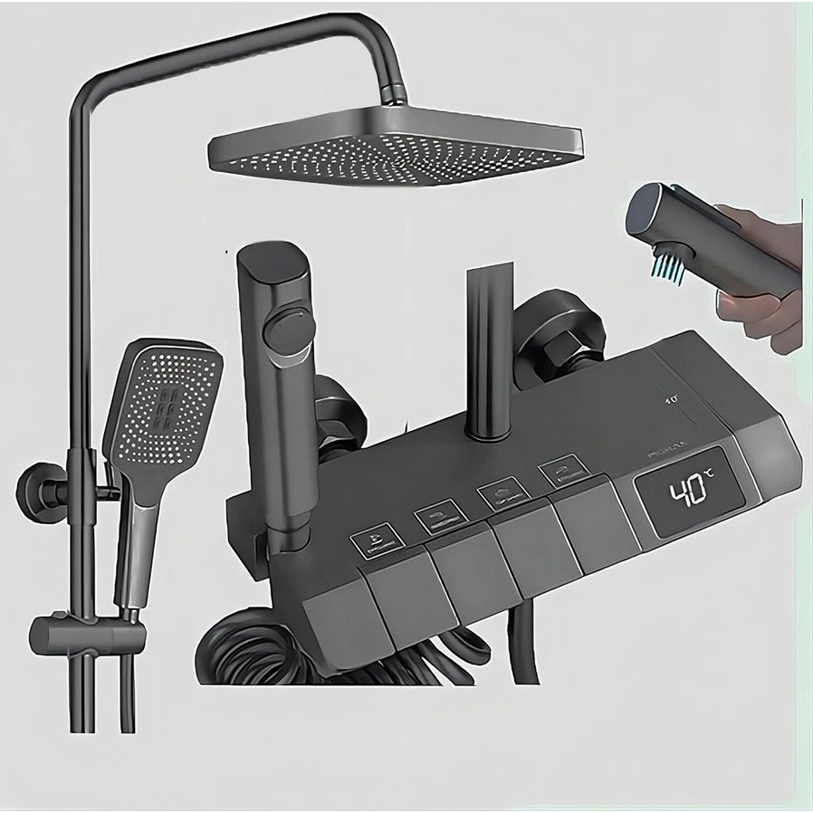 Chuveiro Ducha 4 Saídas Misturador Termostato Digital Grafit Com Temperatura e 4 Funções Chave de Piano