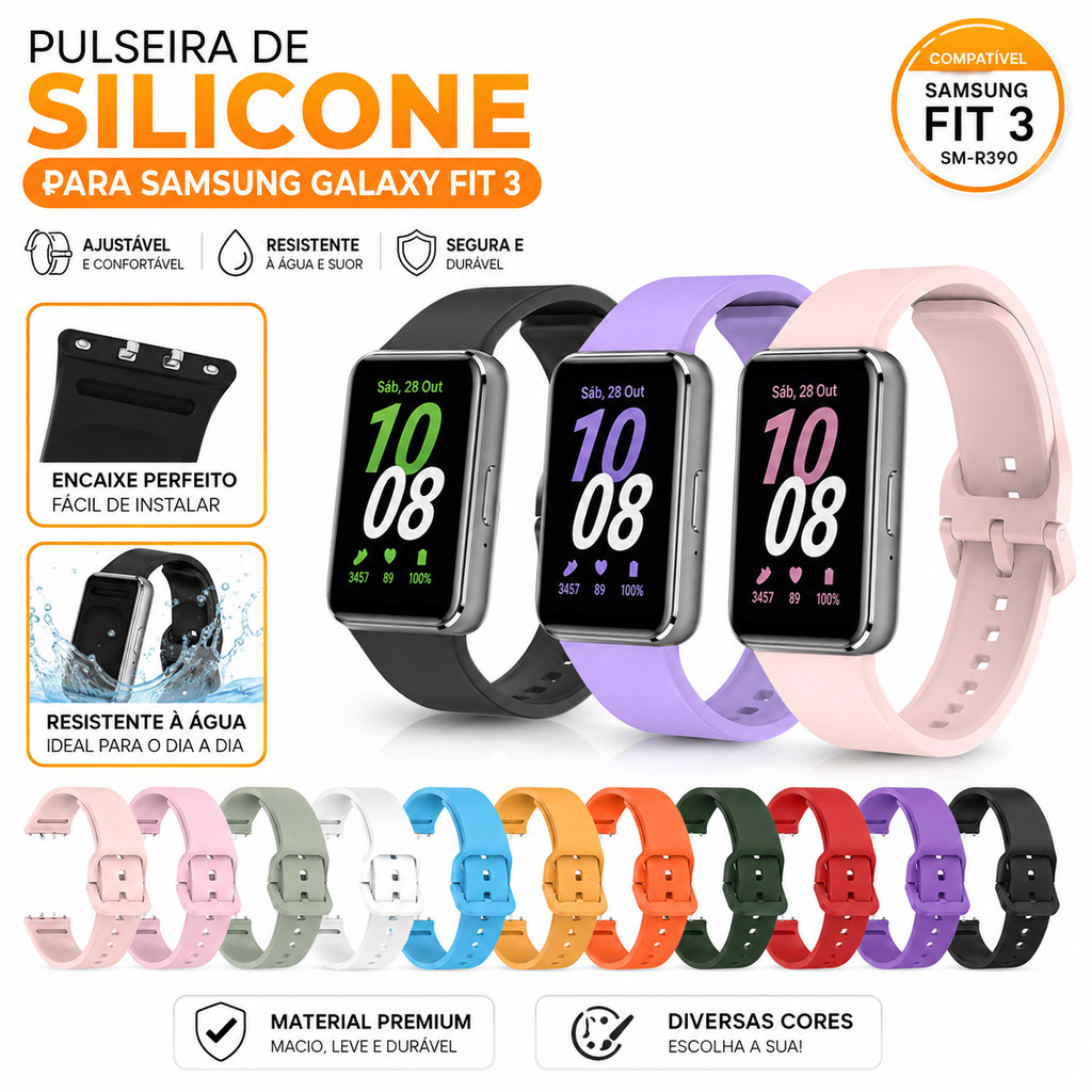 Pulseira Silicone para Samsung Galaxy Fit 3 SM-R390 | Ajustável e Confortáve