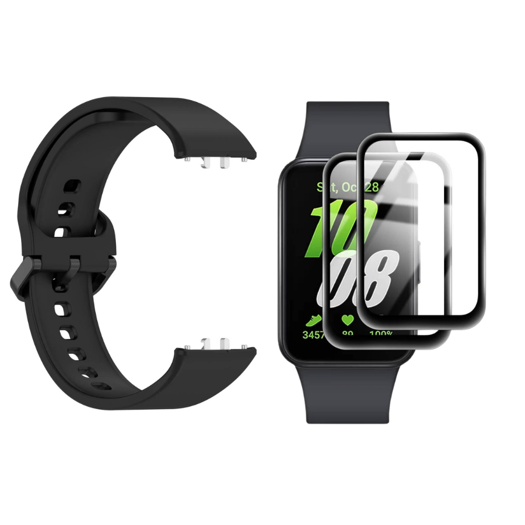 Kit Pulseira Silicone + Película Samsung Galaxy Fit3 SM-R390 Smartwatch Fit 3 Confortável