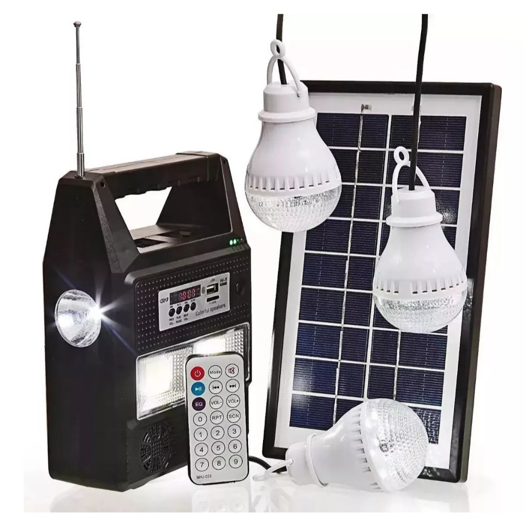 Luminaria Solar De Led Lanterna Rádio Fm Bluetooth Bateria Recarregável 9v 110v/220v Para Acampamento Com 3 Lâmpadas