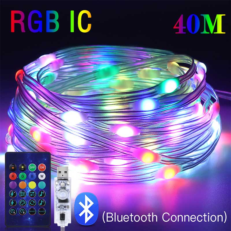 Luzes de Fada USB 20M com Bluetooth, LED, RGBIC Dreamcolor, para Festa, Natal, Casamento e Decoração