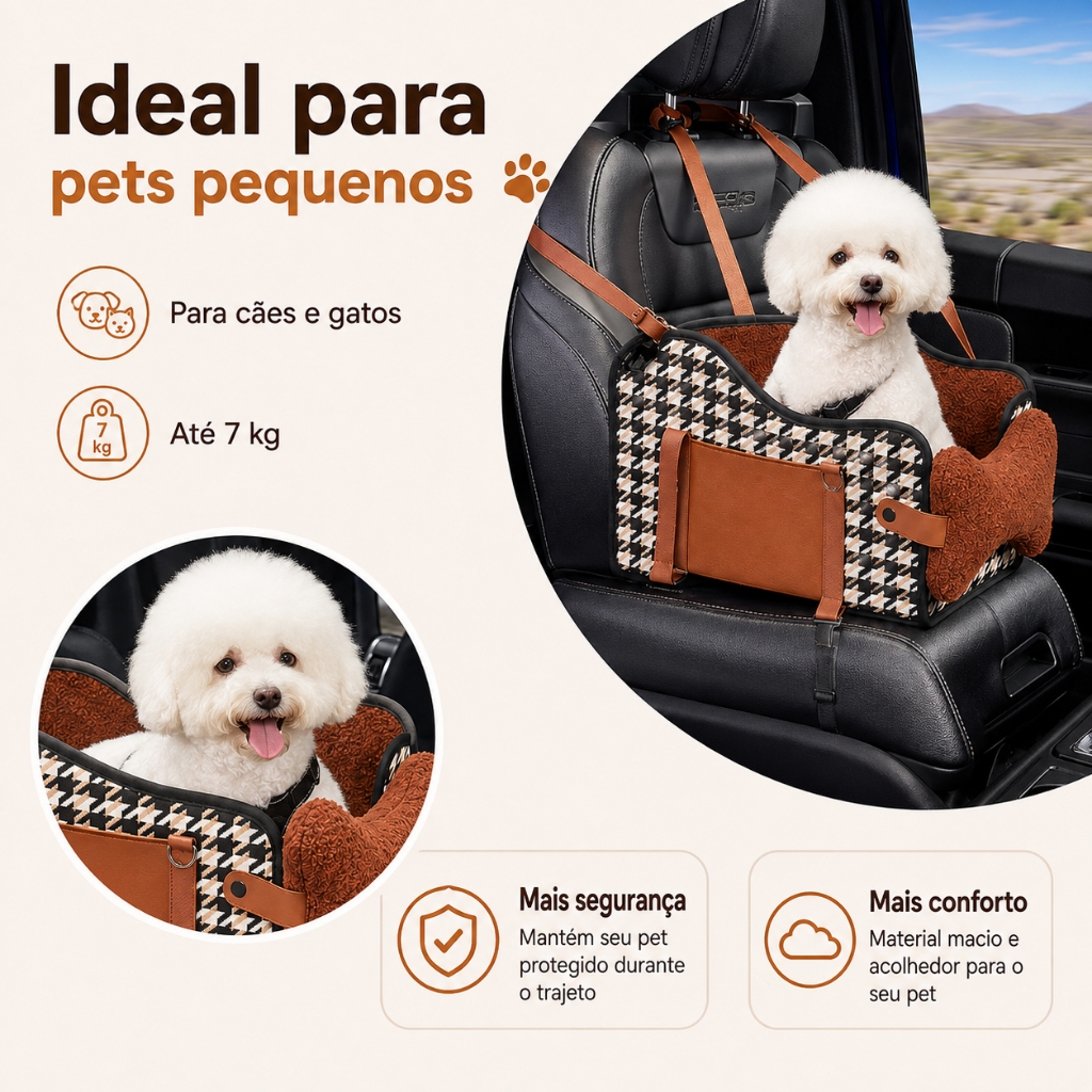 Cadeira Assento Pet Carro para Cachorro e Gato Cadeirinha Transporte Viagem Cama Confortável