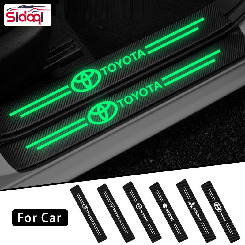 4PCS Autocolante De Soleira Da Porta Do Carro Dianteiro Castelo Traseiro Fita Protetora De Couro De Carbono Anti-Riscos