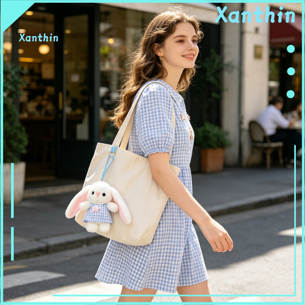 Soft Plush Bunny Doll Lop-eared Cute Fluffy Keychain with Tulip – Small Rabbit Bag Charm Backpack Pendant Adorable Gif