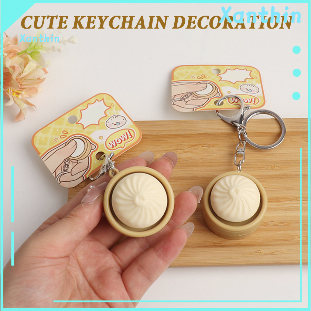 Bag Pendant Toy Stress Relief Steamed Bun Keychain Squeeze with Popper Buttons – Soft Fidget Portable for Adults for S