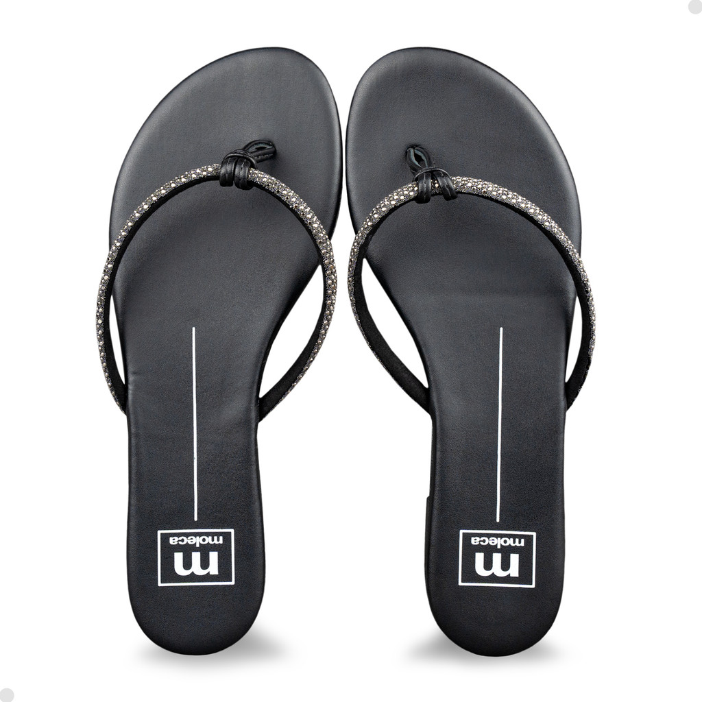 Chinelo Moleca de Dedo Tira Strass Preto Branco Nude Macio Tendência