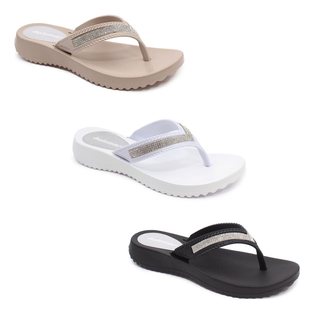 Chinelo de Dedo Feminino Rasteira Sandália Tamanco Anabela Conforto Ortopédico Preto Branco Nude