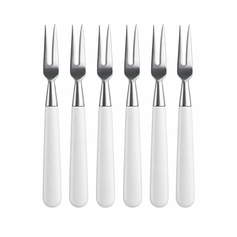Kit Garfos para Petiscos Aço Inox Cabo Branco 6 Peças Aperitivo Frios Queijo
