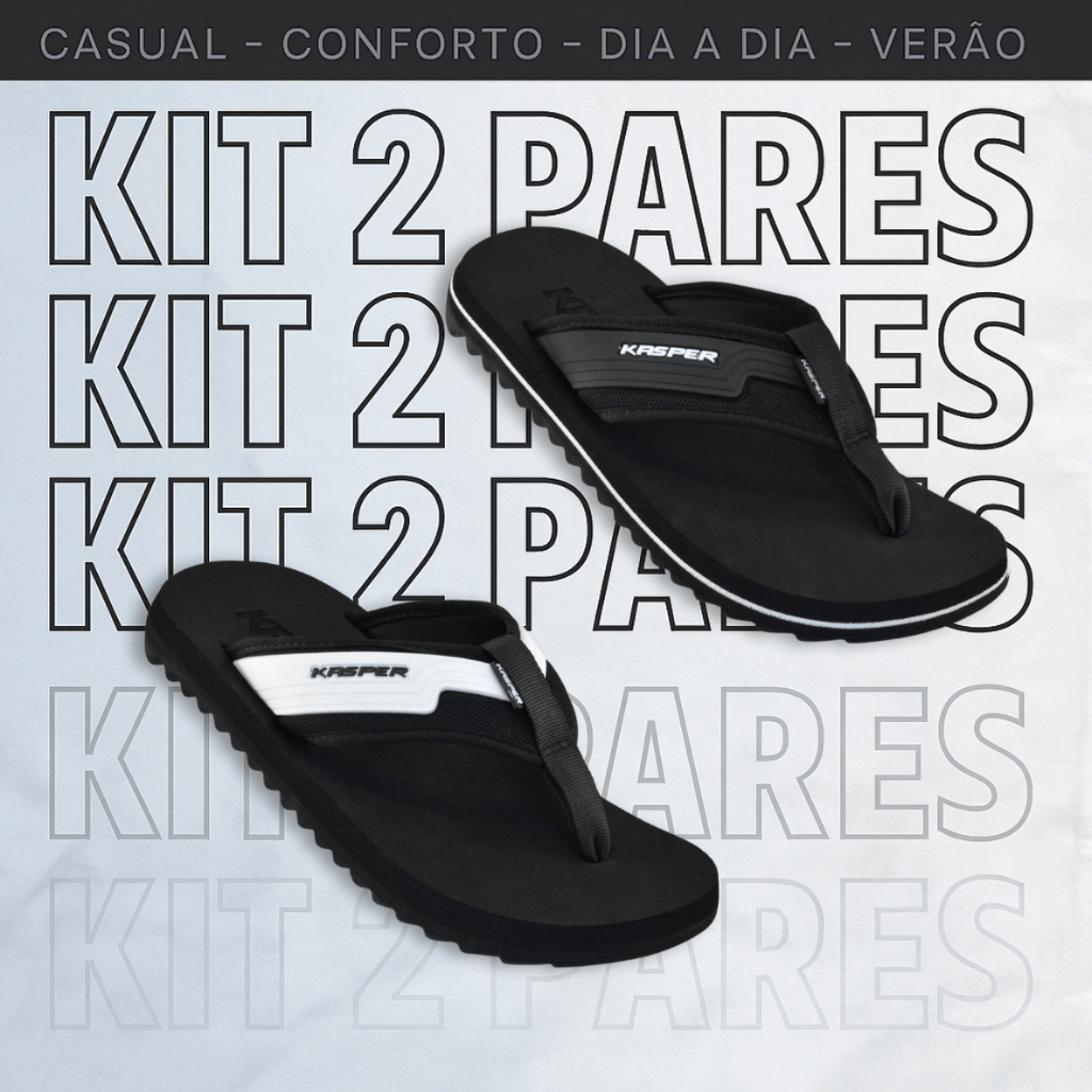 Kit 2 Pares Chinelo De Dedo Preto/Branco Masculino Sandália Adulto Macio Confortável Original Kasper