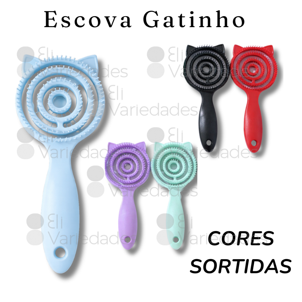 Kit Ate 24 Escovas Gatinho Para Cabelo Anti Frizz De Desembaraçar Cabelo Cacheado Cores Sortidas