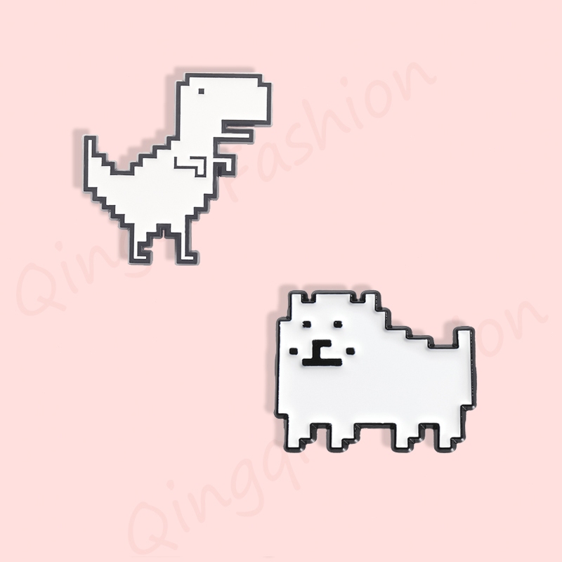 Pixel Animal Brooch Pins Cute Tyrannosaurus Corgi Dog Brooches Badge Backpack Acessórios De Roupa Presente Para Amigos