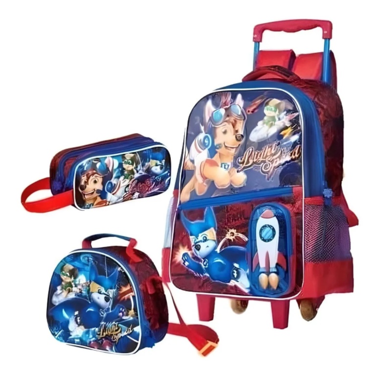 Kit Mochila Escolar Rodinhas Dog Speed Light Cachorro Lancheira Estojo