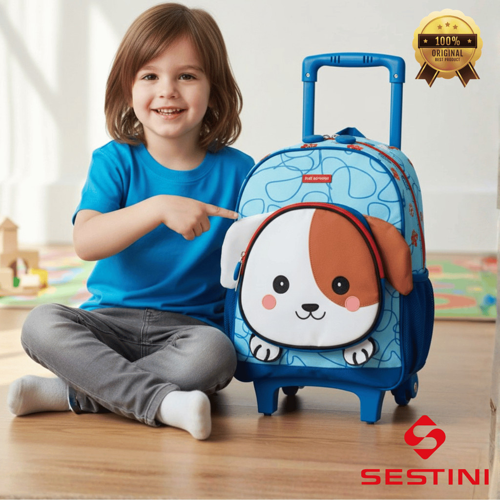 Mochila de Rodinhas Infantil Espaçosa Resistente Escolar Meninas Kids Dog Sestini Original