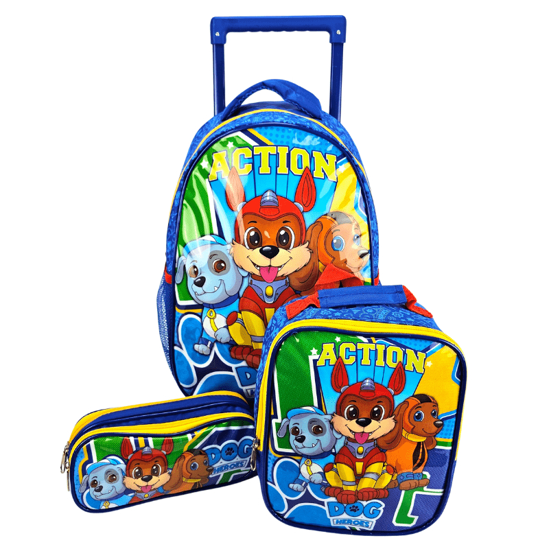 KIT MOCHILA C/RODAS DOG HEROES + LANCHEIRA+ ESTOJO
