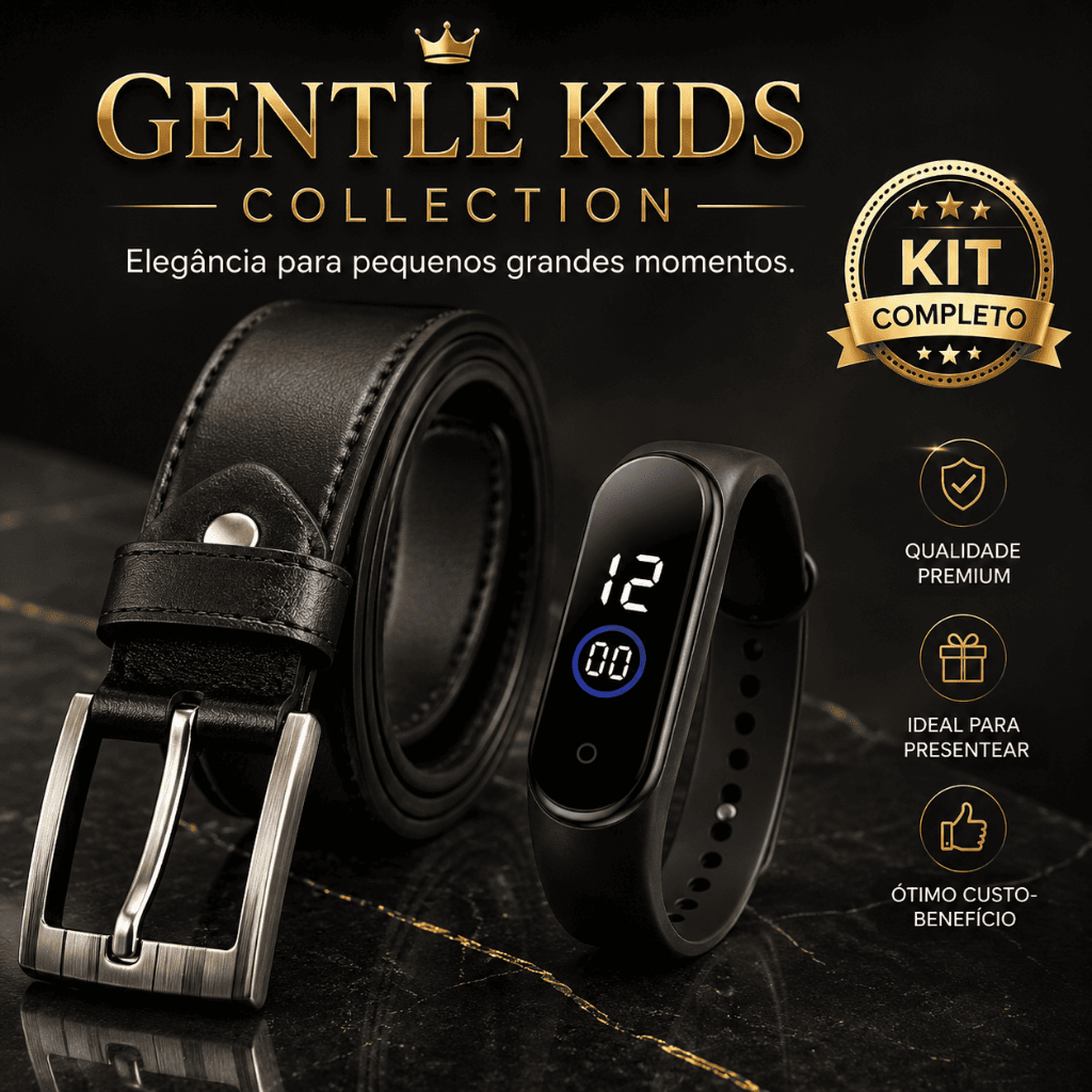 Kit Cinto Masculino Infantil + Pulseira Smart Criança Menino Kids Social Casual Couro Ajustável